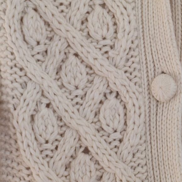 Chunky Cable Knit Hooded CARDIGAN Faux Fur Lined Sweater Tunic Length Pockets M - Picture 7 of 16